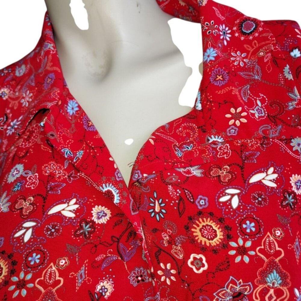 Christopher and Banks Size XL Women's Floral 3/4 Sleeve Red Button Down Top - Picture 13 of 16
